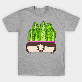 Cute Cactus Design #120: Cacti Growing Out Of A Cute Face Pot T-Shirt